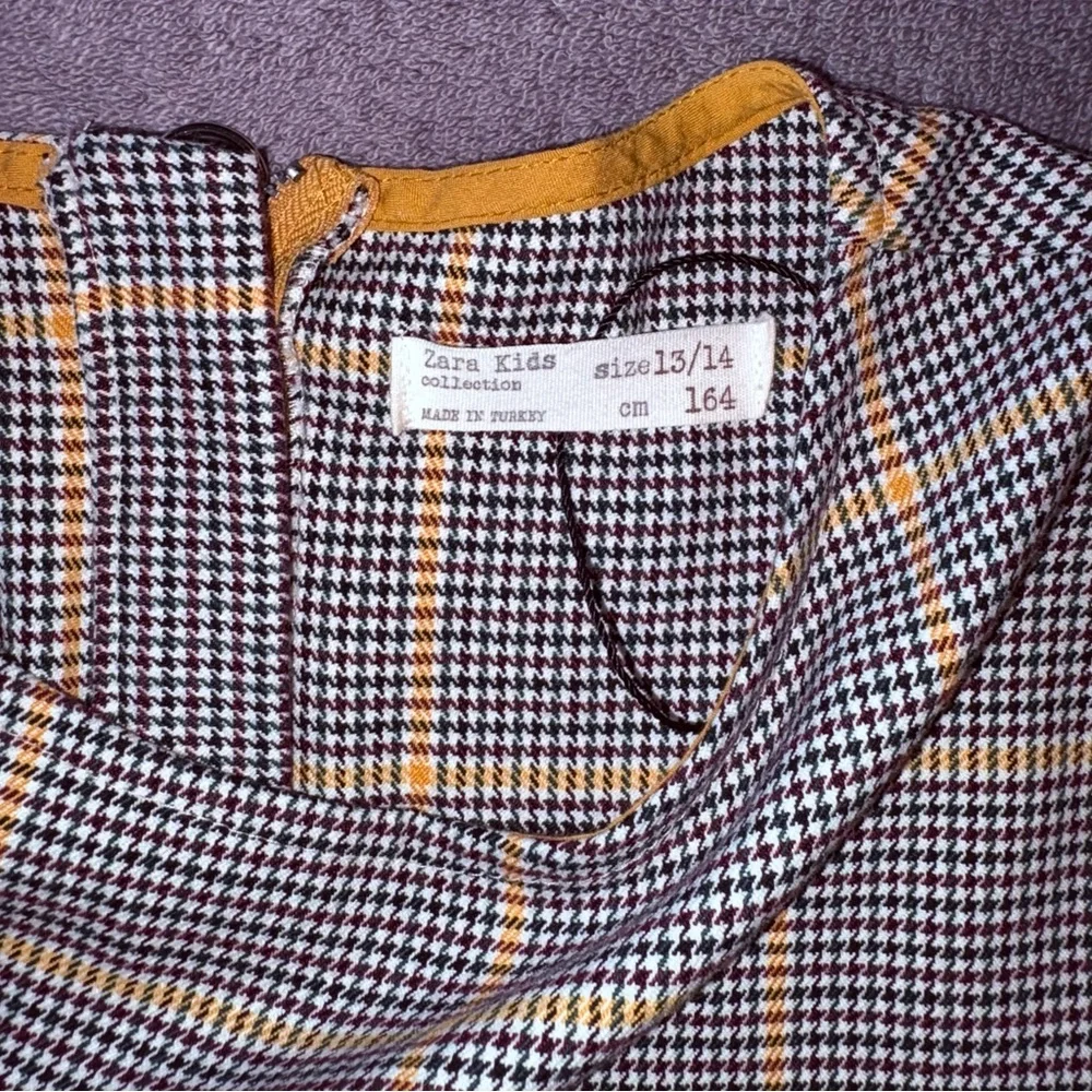 Zara Girls Houndstooth Checked Plaid Bell‎ Sleeve Dress Size 13/14 Mustard/Grey